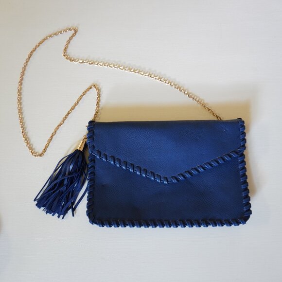 Small Cluch Crossbody Blue Leather - Picture 1 of 10